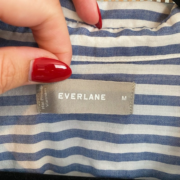 Everlane Navy and White Striped Shirt with Label - Picture 3 of 3